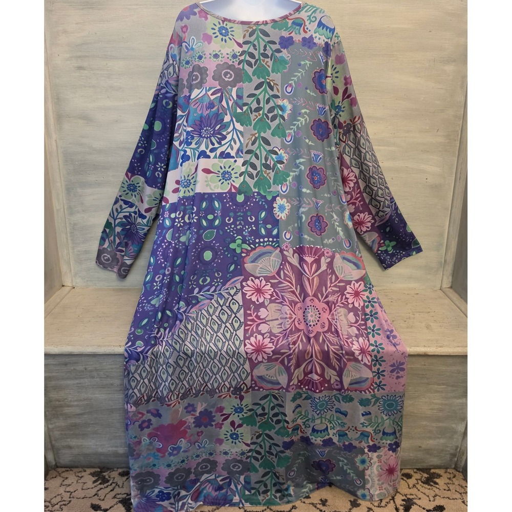 Multicolor Abstract Floral Print Long Sleeve Full Length Maxi Dress Size 5XL GC - Picture 7 of 9
